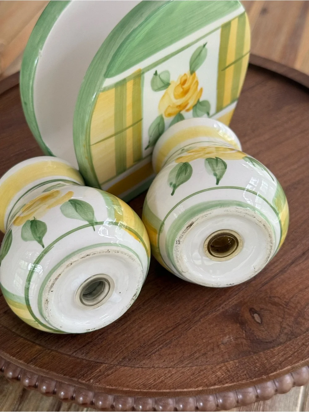 Royal Norfolk Yellow Rose Green Ceramic Napkin Holder, Salt Pepper Shakers